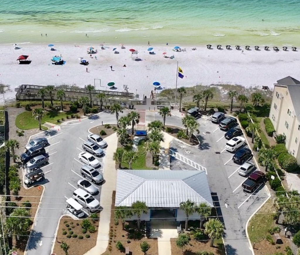 Parking congestion at a 30A public beach access, illustrating the trade-off for North of 30A residents.