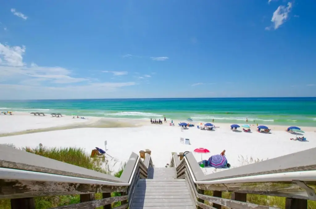 Public beach access boardwalk leading to the Gulf on 30A Florida
