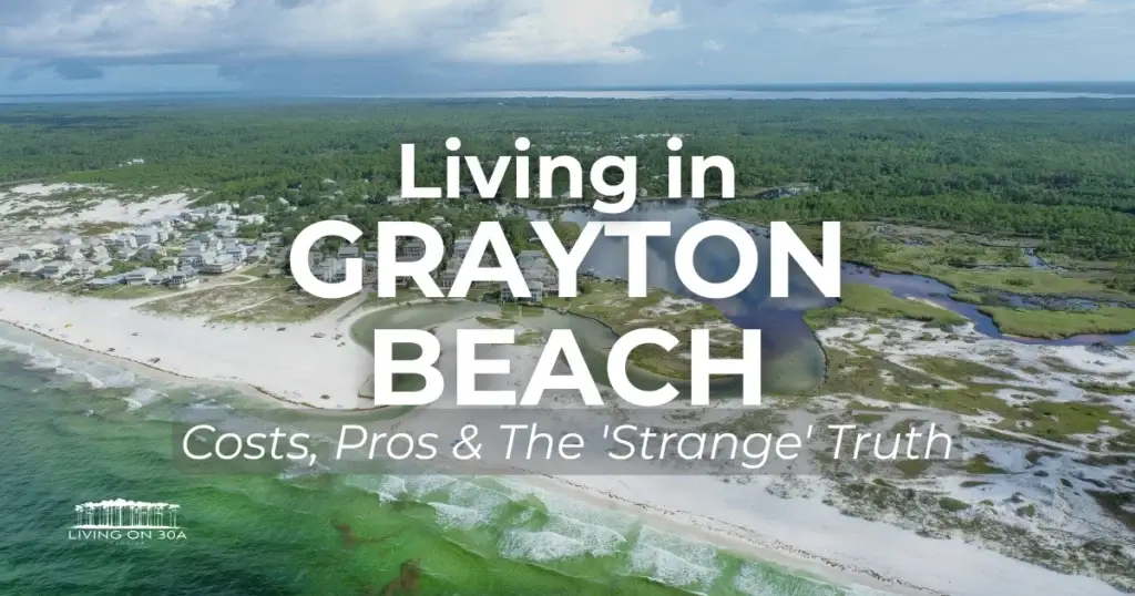 living-in-grayton-beach-fl-aerial-guide - Living on 30A Florida Aerial view of Grayton Beach FL showing Western Lake, the village, and Gulf of Mexico coastline along Scenic Highway 30A