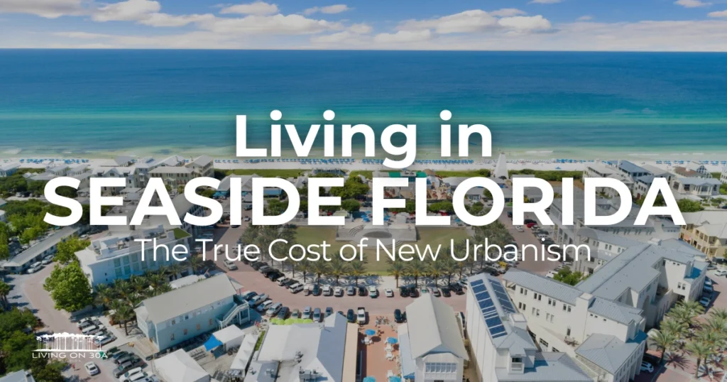 living-in-seaside-fl-aerial-town-square - Living on 30A Florida Aerial view of Seaside Florida town square and Gulf beach — Living in Seaside FL guide by Living on 30A Florida