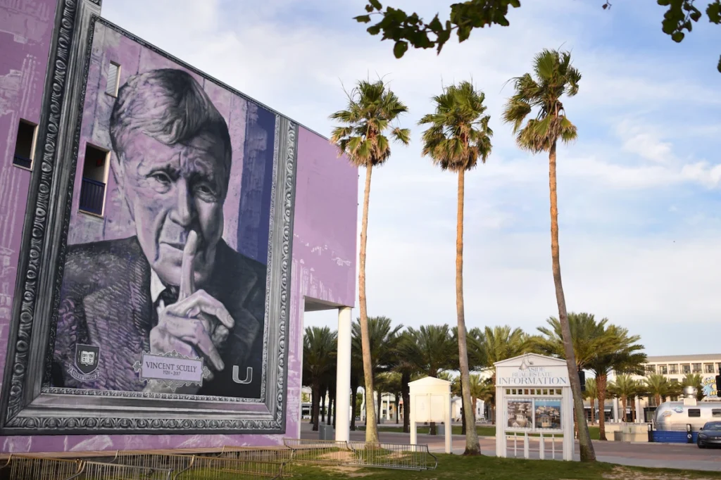 seaside-fl-vincent-scully-mural-town-center - Living on 30A Florida Vincent Scully mural in Seaside Florida town center honoring the architect who championed New Urbanism