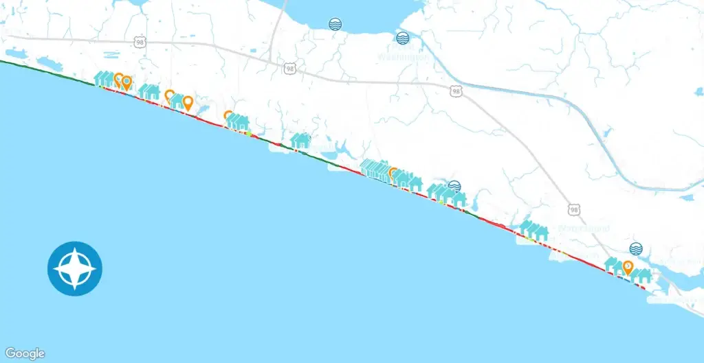 Map of public beach access points along Scenic Highway 30A