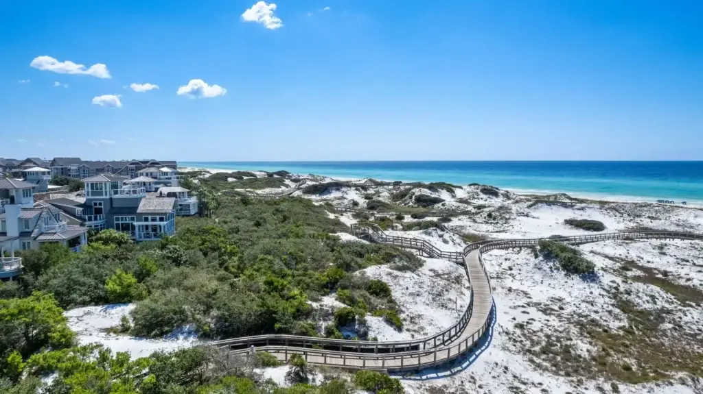 Elevated dune boardwalk leading to private beach access at Watersound Beach on 30A