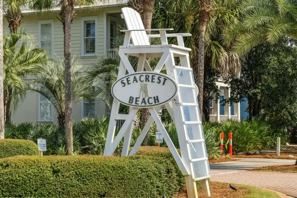 Seacrest Beach Chair Entrance - Living on 30A Florida Seacrest Beach Community Entrance with Lifeguard Chair