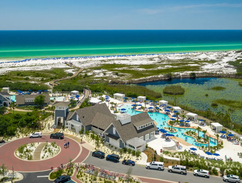 Watersound Beach Club - Living on 30A Florida Aerial shot of the Watersound Beach Club on 30A in Florida