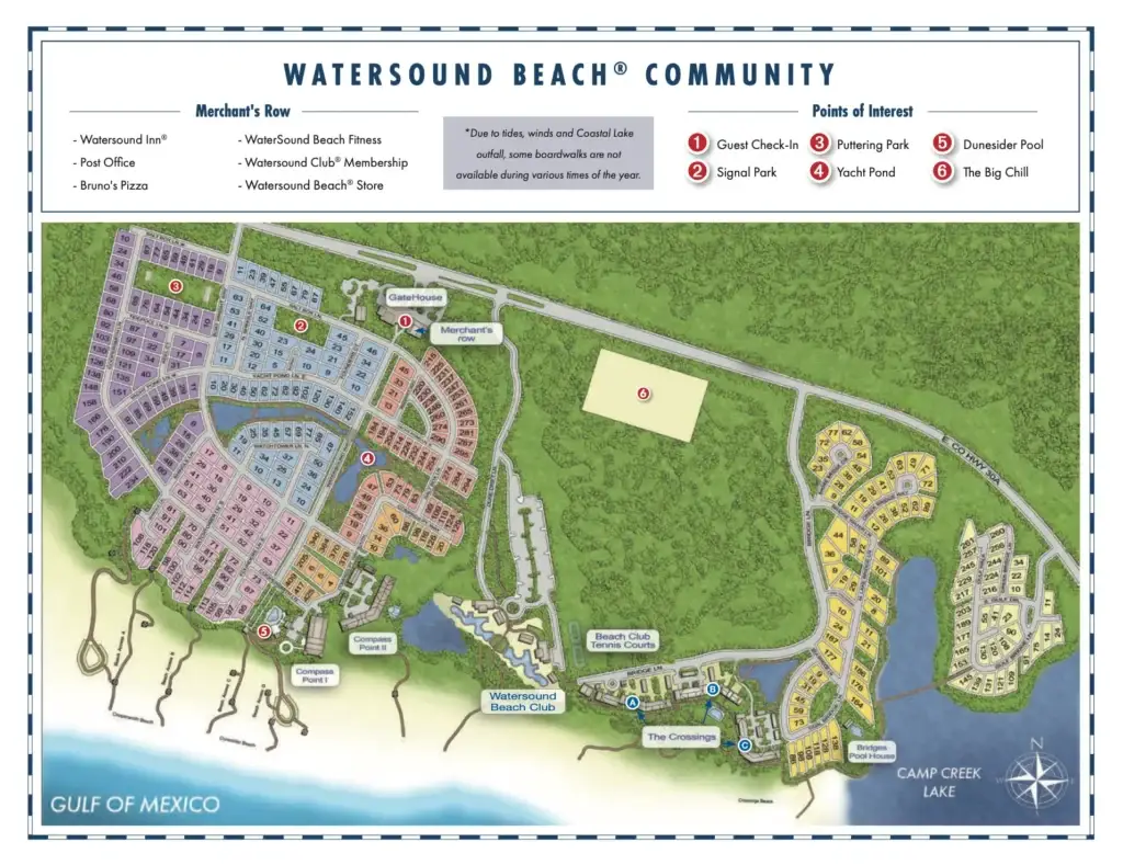 Watersound Beach Community Map - Living on 30A Florida Map showing Watersound Beach gulf-side of 30A